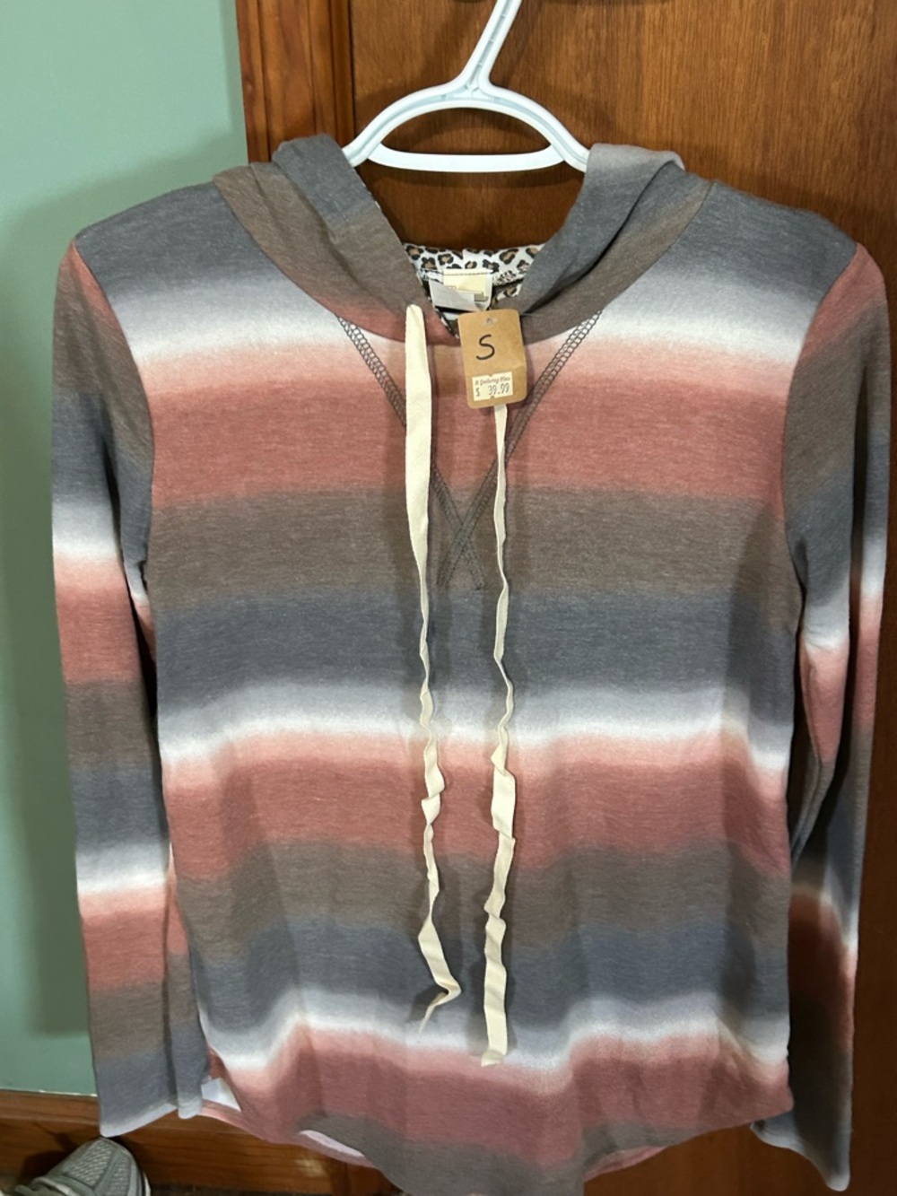 7th Ray Striped Hooded Pullover - Pink, Gray, Cream & Brown